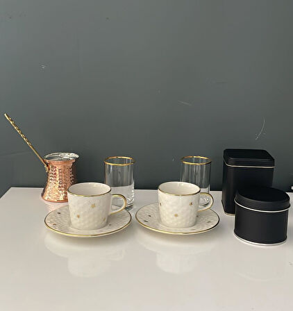 DECORIUM YILDIZLI ALTIN  9 PARÇA KAHVE FİNCAN TAKIMI