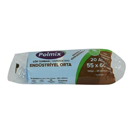 Polmix Orta Boy Mavi Çöp Torbası 55x60Cm 150Gr 25Mikr 30Lt 20Adt