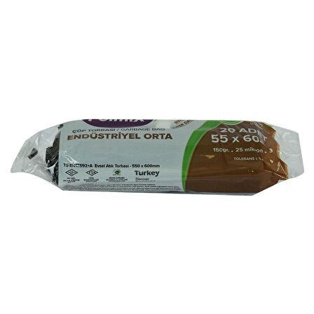 Polmix Orta Boy Siyah Çöp Torbası 55x60Cm 150Gr 25Mikr 30Lt 20Ad