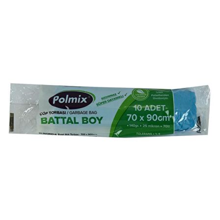 Polmix Çöp Torbası Battal Boy 70x90Cm 140Gr 25Mikr 70L Mavi 10lu