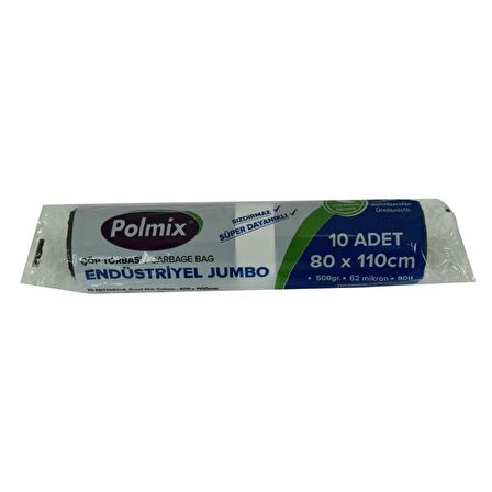 Polmix Jumbo Boy Siyah Çöp Torbası 80x110Cm 500G 62Mik 90Lt 10lu