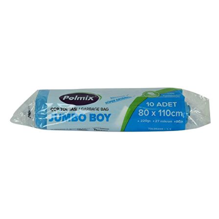 Polmix Jumbo Boy Mavi Çöp Torbası 80x110Cm 220Gr 27Mik 90Lt 10lu