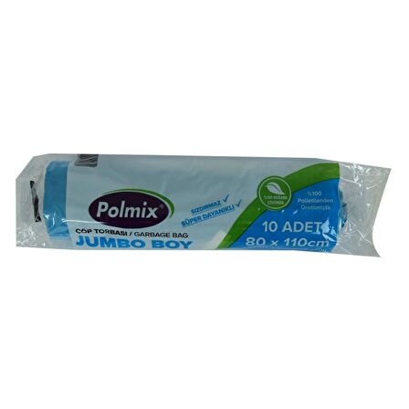 Polmix Jumbo Boy Mavi Çöp Torbası 80x110Cm 220Gr 27Mik 90Lt 10lu