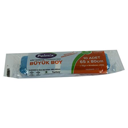 Çöp Torbası Büyük Boy 65x80Cm 70Gr 14Mikron 50Lt Mavi Rulo 10 Adet