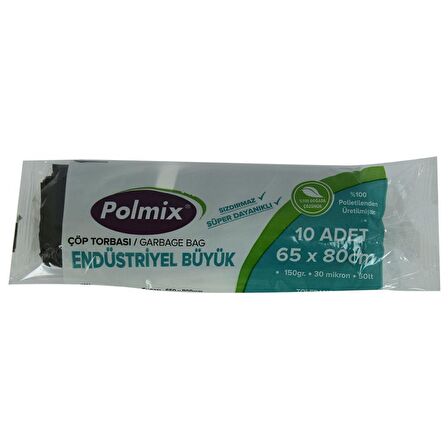 Polmix Çöp Torbası Endüstriyel Büyük Boy 65x80Cm 150G 50L 10 Adt