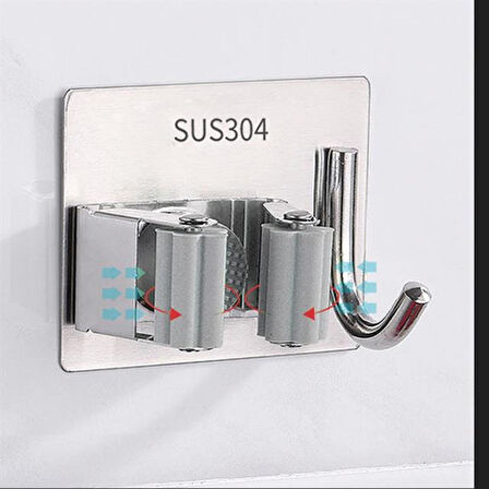 Sunup SN-26354 Fırça Süpürge Paspas Mop Sapı Tutucu Askı Çok Amaçlı Duvara Monte Askılık Kancalı Tutucu 