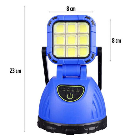 Powermaster PM-8033C 6 Modlu EL Feneri Ve Işıldak Acil Durum Lambası 9 Cob Ledli Solar Şarjlı