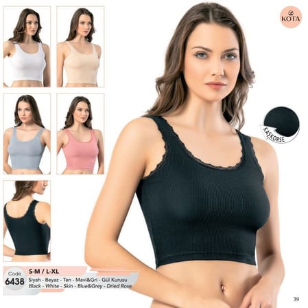 Kota 6438 Bayan Tırnak Dantelli Geniş Askılı Crop Beyaz S-M