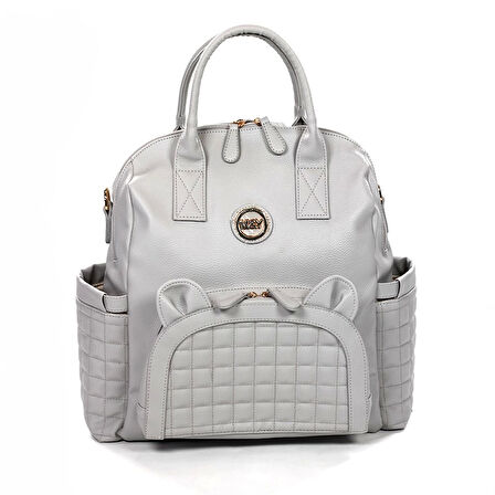 M&Y Kitty Deri Anne Bebek Bakım Sırt Çantası 7271 Gri