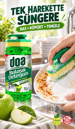 Doa SIVI BULAŞIK DETERJANI SÜNGERLİ ELMA KOKULU 1000 ML