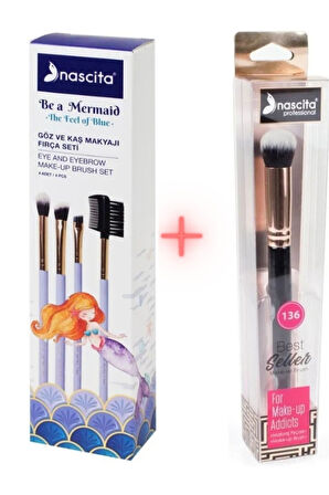 4' Lü Göz Ve Kaş Makyajı Fırça Seti NASBRUSHSET92R + Oval Yapılı Kapatıcı Fırçası NASBRUSH 136