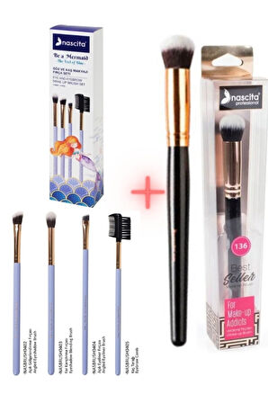 4' Lü Göz Ve Kaş Makyajı Fırça Seti NASBRUSHSET92R + Oval Yapılı Kapatıcı Fırçası NASBRUSH 136