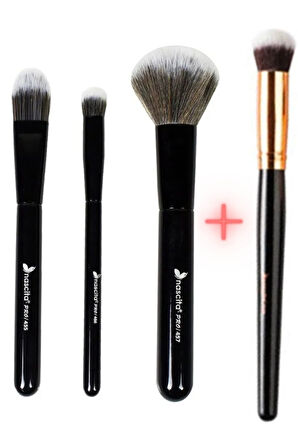 3'lü Siyah Makyaj Fırça seti NASBRUSHSET 101 + Oval Yapılı Kapatıcı Fırçası NASBRUSH 136