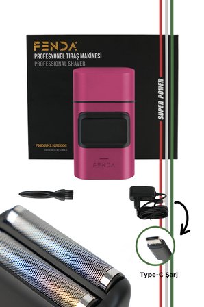 Fenda Profesyonel Led Göstergeli Şarjlı Tıraş Makinesi Pembe FNDSKLKS0006PN