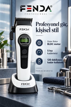 Fenda Profesyonel BLDC Motor 8000 RPM Saç Kesme Makinesi Beyaz