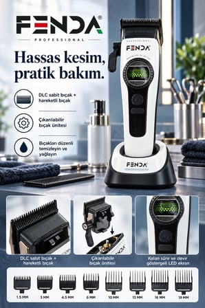 Fenda Profesyonel BLDC Motor 8000 RPM Saç Kesme Makinesi Beyaz