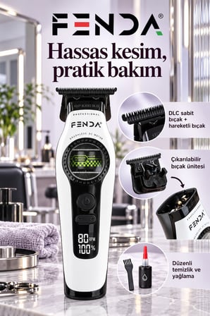 Fenda Profesyonel BLDC Motor 8000 RPM Tıraş Makinesi Beyaz