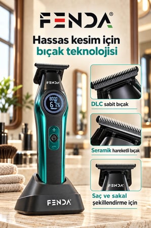 Fenda Profesyonel BLDC Motor 8000 RPM Tıraş Makinesi Turkuaz
