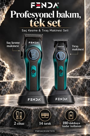 Fenda Profesyonel Şarjlı BLDC Motor 8000 Rpm 2'li Tıraş Makinesi Seti Yeşil