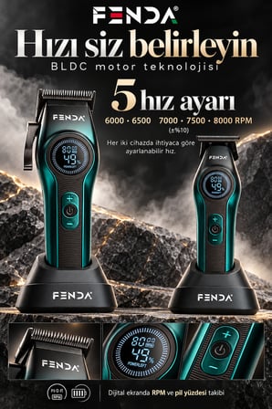 Fenda Profesyonel Şarjlı BLDC Motor 8000 Rpm 2'li Tıraş Makinesi Seti Yeşil