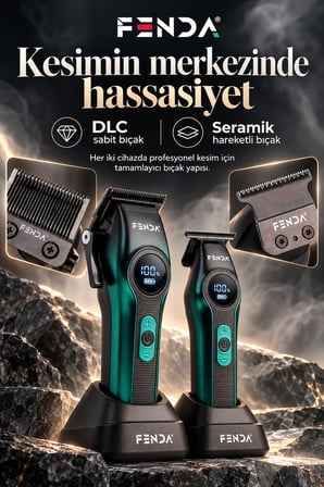 Fenda Profesyonel Şarjlı BLDC Motor 8000 Rpm 2'li Tıraş Makinesi Seti Yeşil