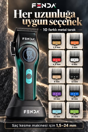 Fenda Profesyonel Şarjlı BLDC Motor 8000 Rpm 2'li Tıraş Makinesi Seti Yeşil