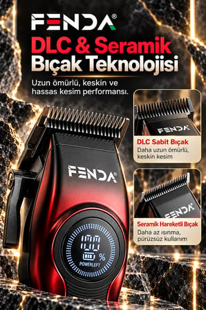 Fenda Profesyonel Şarjlı BLDC Motor 8000 Rpm 2'li Tıraş Makinesi Seti Kırmızı