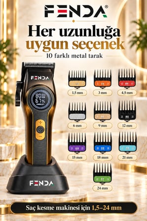 Fenda Profesyonel Şarjlı BLDC Motor 8000 Rpm 2'li Tıraş Makinesi Seti Sarı