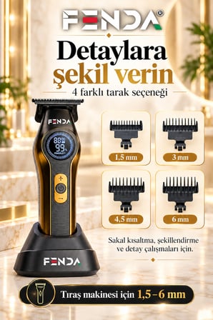 Fenda Profesyonel Şarjlı BLDC Motor 8000 Rpm 2'li Tıraş Makinesi Seti Sarı