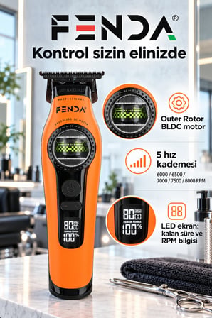 Fenda Profesyonel BLDC Motor 8000 RPM Tıraş Makinesi Turuncu