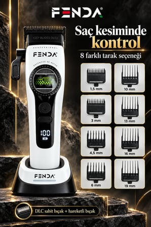 Fenda Profesyonel Şarjlı BLDC Motor 8000 RPM Tıraş Makinesi Seti 2'li Beyaz