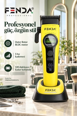 Fenda Profesyonel BLDC Motor 8000 RPM Saç Kesme Makinesi Sarı