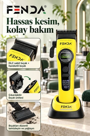 Fenda Profesyonel BLDC Motor 8000 RPM Saç Kesme Makinesi Sarı
