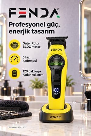Fenda Profesyonel BLDC Motor 8000 RPM Tıraş Makinesi Sarı