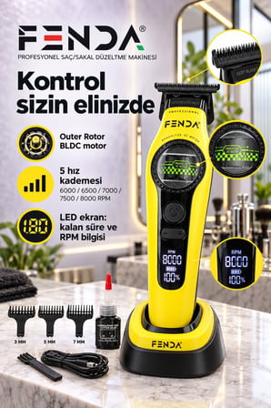 Fenda Profesyonel BLDC Motor 8000 RPM Tıraş Makinesi Sarı