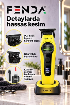 Fenda Profesyonel BLDC Motor 8000 RPM Tıraş Makinesi Sarı
