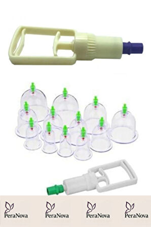 Çekme Vakum Pompalı Sarsılmaz Kutulu Selülit Yağ Çatlak Giderici Masaj Aleti 12'li Hacamat Kupa Seti