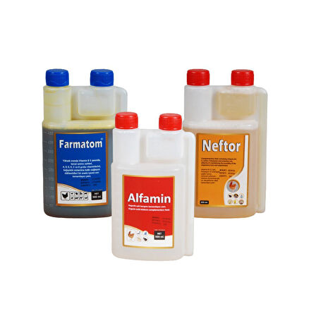 Munich Vet 3'lü Set Farmatom Vitamin (500 ml) - Neftor Hırıltı (500 ml) - Alfamin İshal (500 ml)