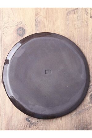 Kahverengi Stoneware Seramik Çiçekli El Yapımı Tabak