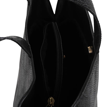 Siyah Suni Deri Yılan Desenli Omuz & El Çantası – 3 Gözlü, Mıknatıslı ve Fermuarlı Tasarım