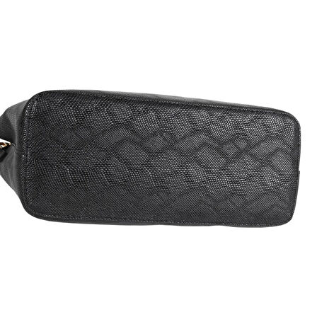 Siyah Suni Deri Yılan Desenli Omuz & El Çantası – 3 Gözlü, Mıknatıslı ve Fermuarlı Tasarım