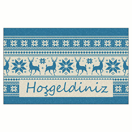 Yılbaşı Hoşgeldiniz Desenli Tasarım Kapı Önü ve Ev İçi Paspas 45x75 cm