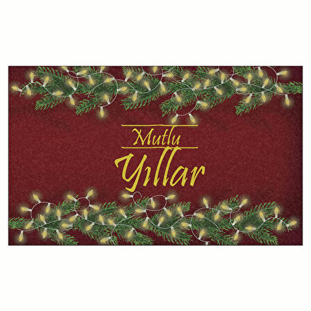 Yılbaşı Merry Christmas Sarmaşık Tasarım Kapı Önü ve Ev İçi Paspas 45x75 cm