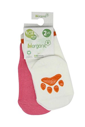 Bibaby Biorganic Paw 2'Li Kaymaz Çorap 68393 Fuşya Ekru