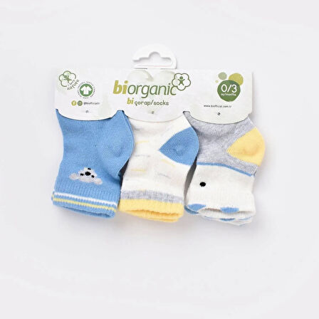 Bibaby Biorganic Papyonlu Koala Erkek 3'Lü Çorap 68447 Mavi