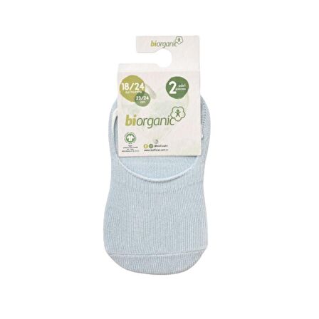 Bibaby Biorganic Basic Erkek Babet 2'Li Çorap 68454 Mavi Ekru