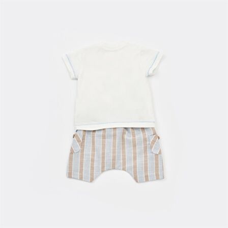 Bibaby 2li Takım Şortlu Stripe Sytle Bej - Mavi