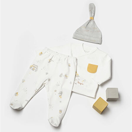 Bibaby Biorganic Penguin Club 3'lü Bebek Set 73336 Ekru Gri