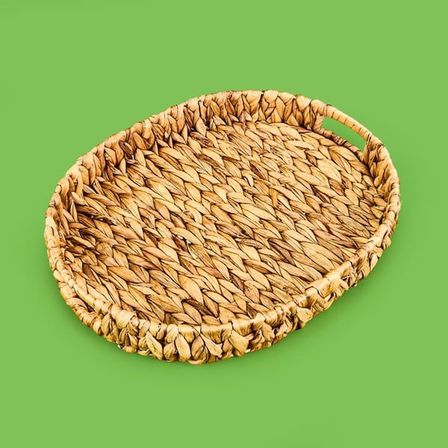Panalı Büyük Boy Örgü Oval Tepsi Sepet - Kahverengi - 42x33x5,5 cm