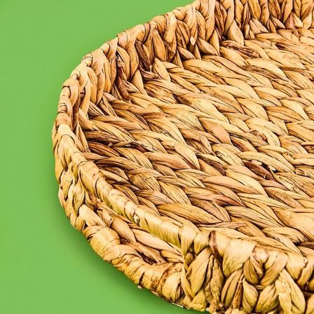Panalı Büyük Boy Örgü Oval Tepsi Sepet - Kahverengi - 42x33x5,5 cm
